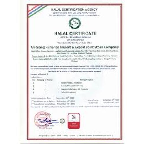 Các giấy Chứng nhận Công ty Cổ phần Xuất Nhập Khẩu Thủy sản An Giang Kèm theo